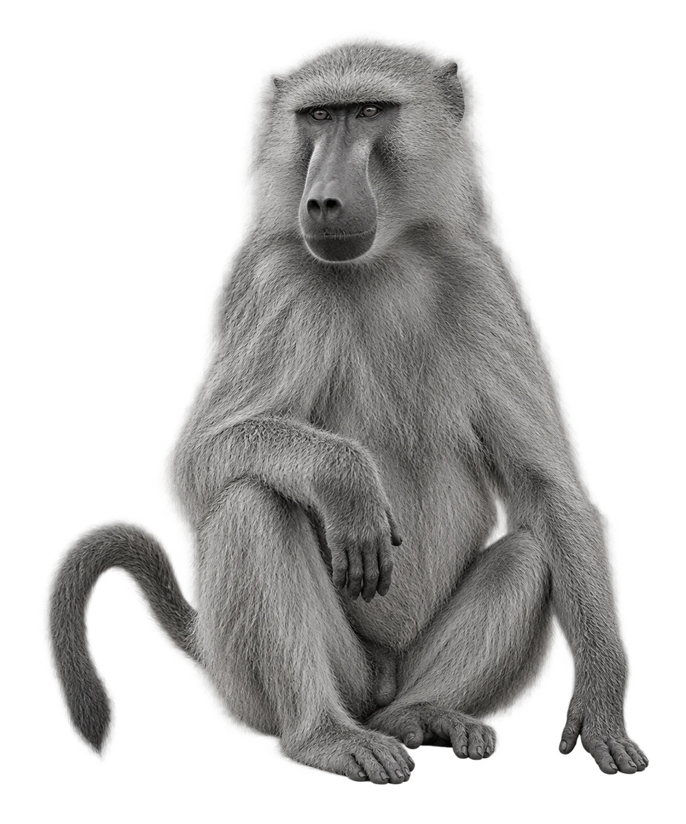 Baboon, generated monochrome full figure