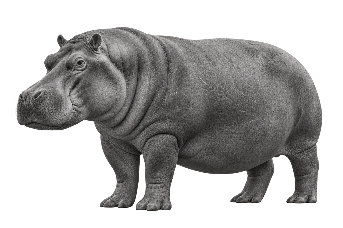 Hippopotamus, generated monochrome full figure