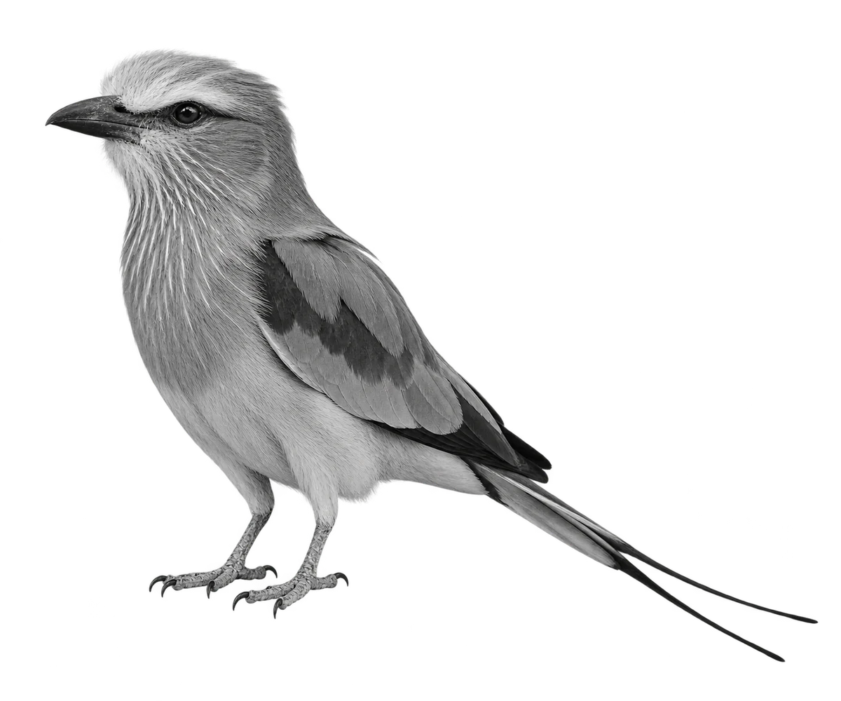Lilac-breasted roller, monochrome full figure thrown