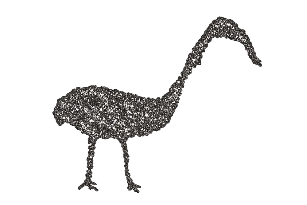 AI-assisted graphic reworking of the ostrich engraving documented in the photograph