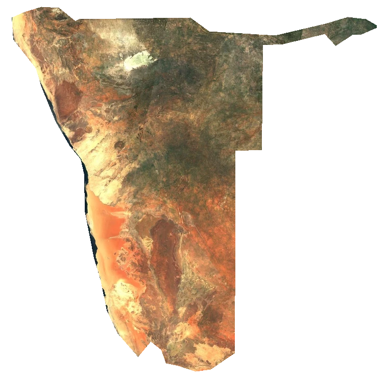 Geografische Silhouette Namibias mit echtem Satellitenbild
